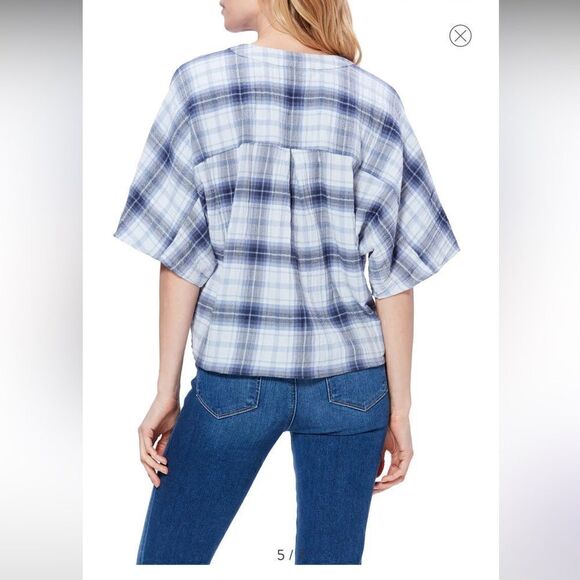 Paige Baylee Plaid Tie Front Cotton Blend Top In Eventide Multi - Picture 13 of 15